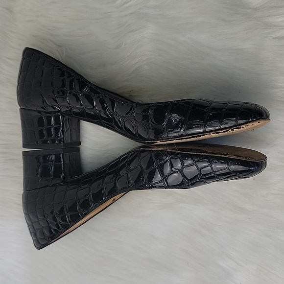 ANNE KLEIN Black Patent Croc Embossed Square Toe Retro Office Party Block Heels - Picture 6 of 16